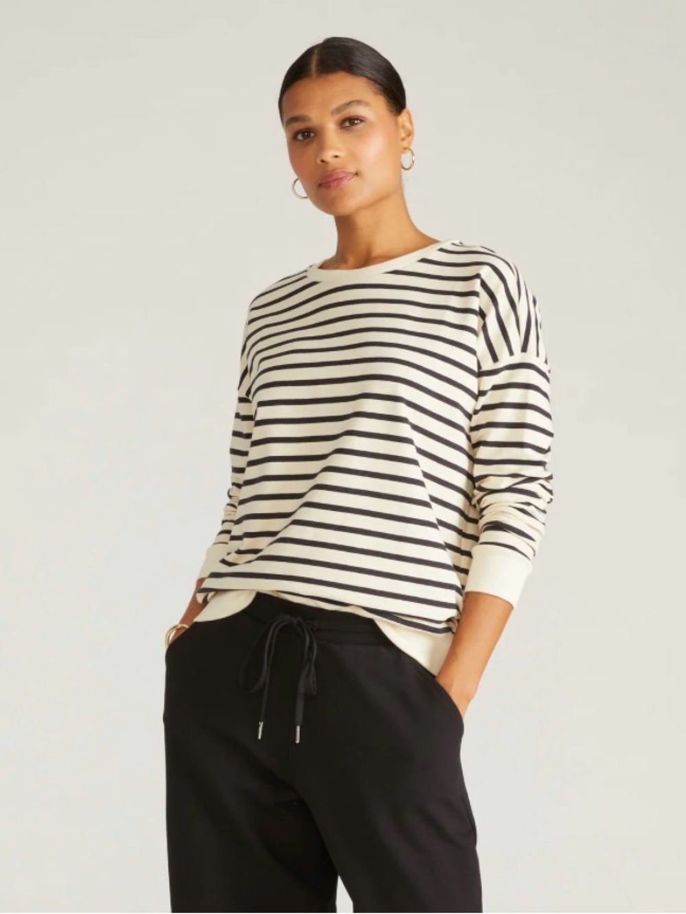 Charter Club Black and White Striped Crewneck Sweater